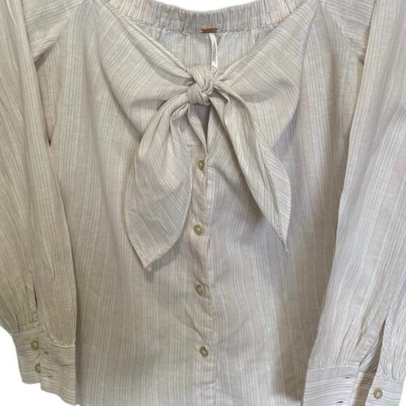 Free People Hello There Off The Shoulder Blouse Striped Light Pink Size Medium - Picture 5 of 10